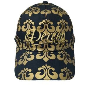 Dereon 5 Panel Black Gold Scroll Pattern Embroidery One Size Hat Streetwear